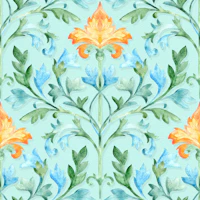 Elegant Botanical Damask Blue Medium behang