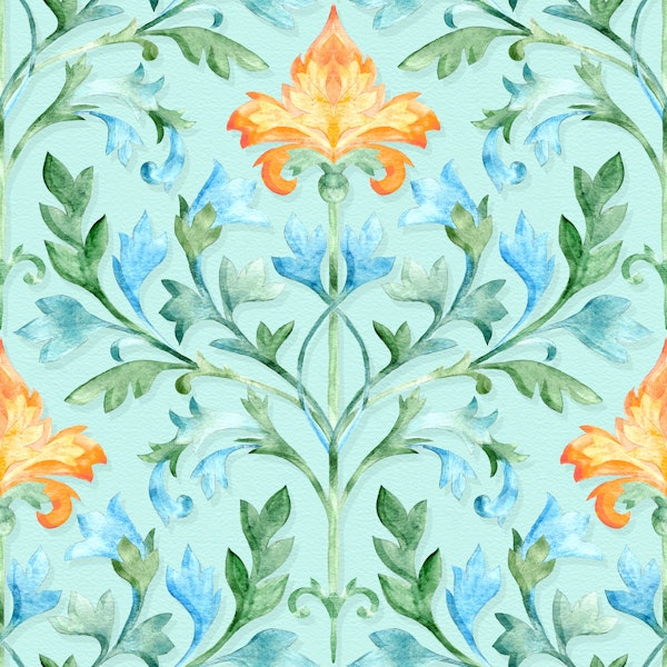 Elegant Botanical Damask Blue Medium