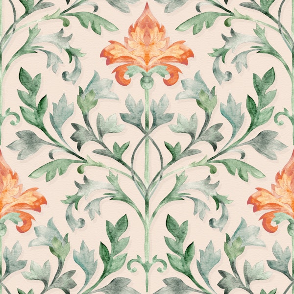 Vintage Muted Botanical Damask Large