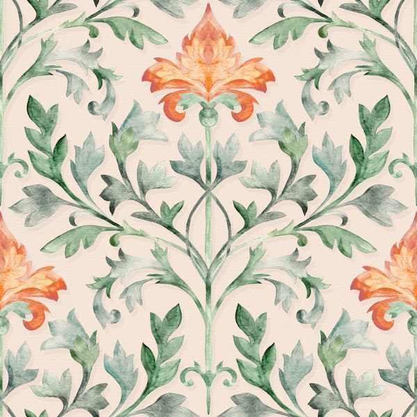 Vintage Muted Botanical Damask Small