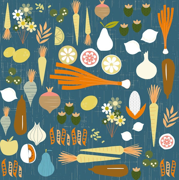 Mid Century Veggie Market Teal