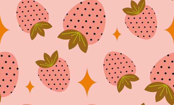Mid Century Strawberries Blush Cottagecore