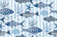 Ocean blue fish on maritime stripes