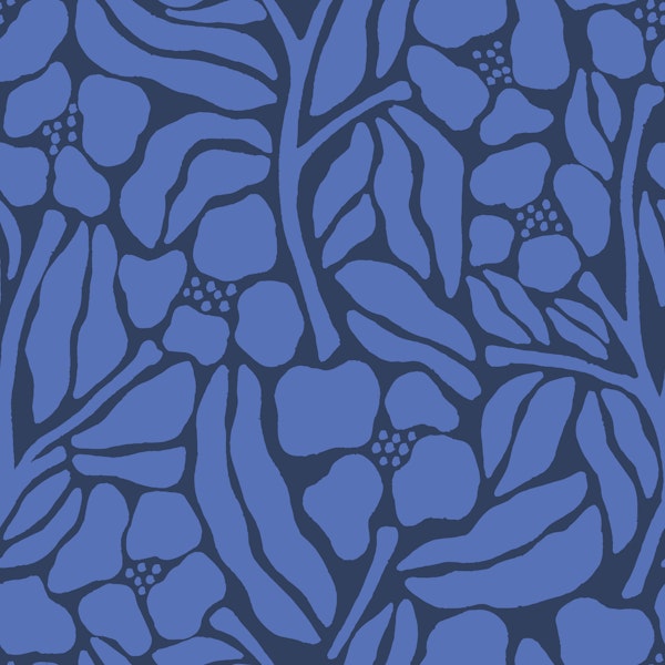 Hand Painted Flowers in Dark Blue