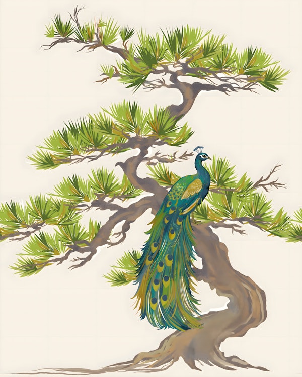 Japanese Style Peacock and Pine