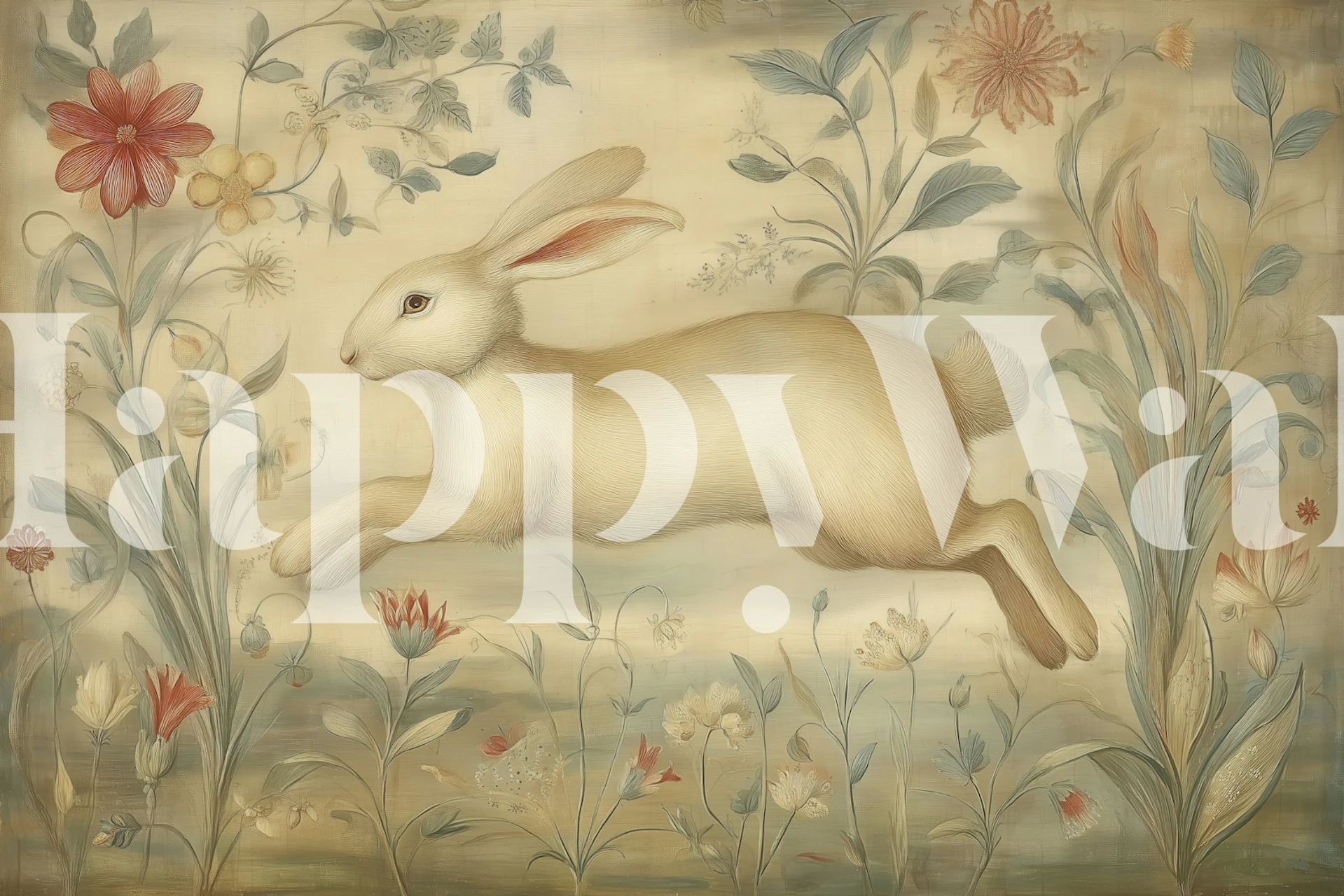 Vintage Botanical Hare wallpaper in a room