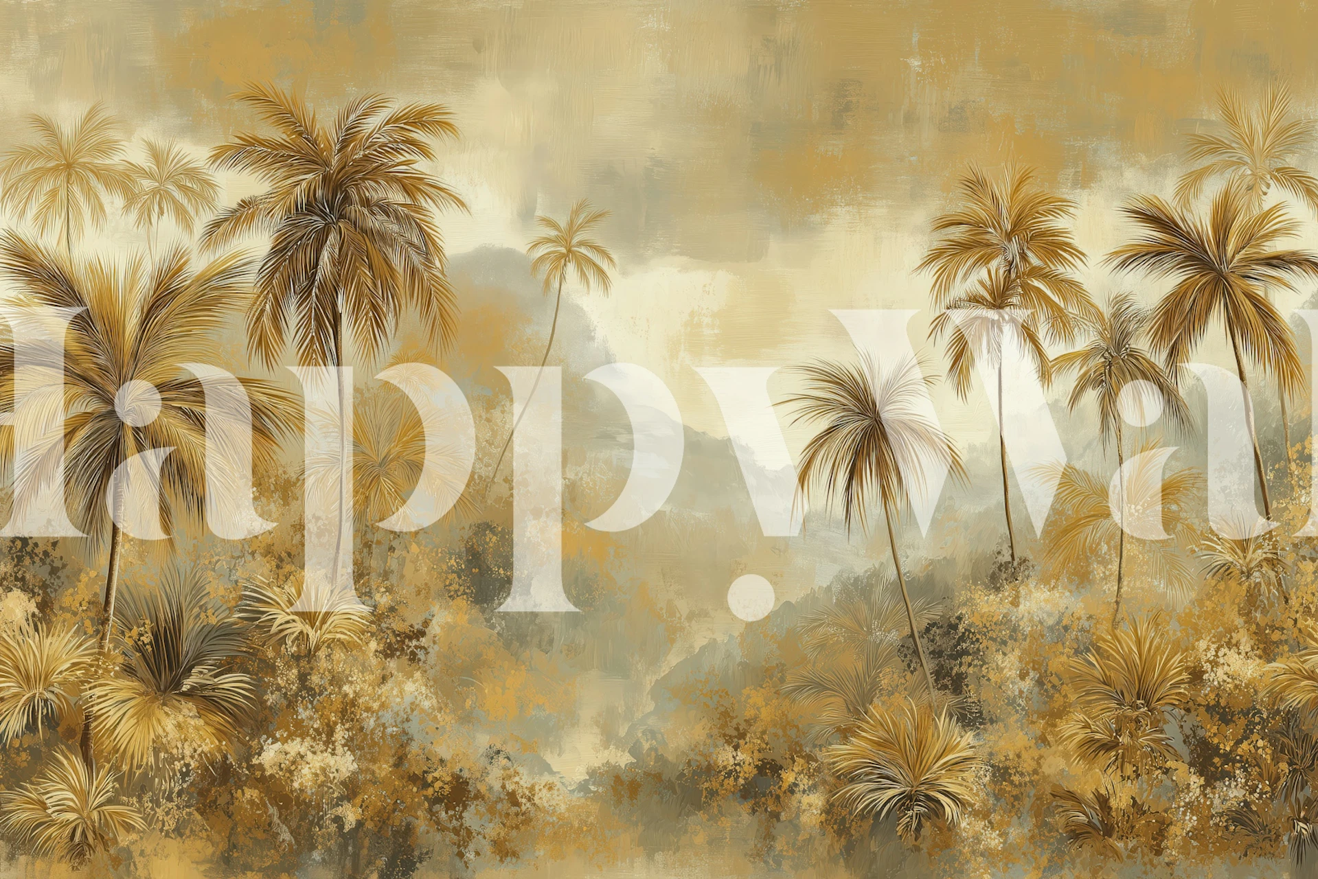 Golden Tropical Landscape Tapete in einem Raum