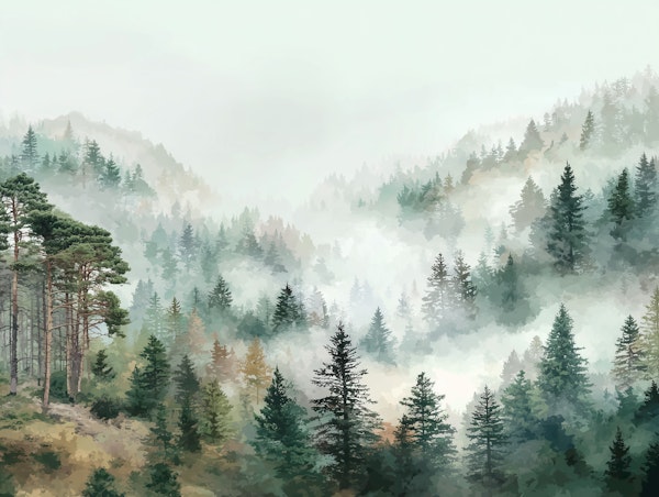 Dreamy Foggy Mountain Forest