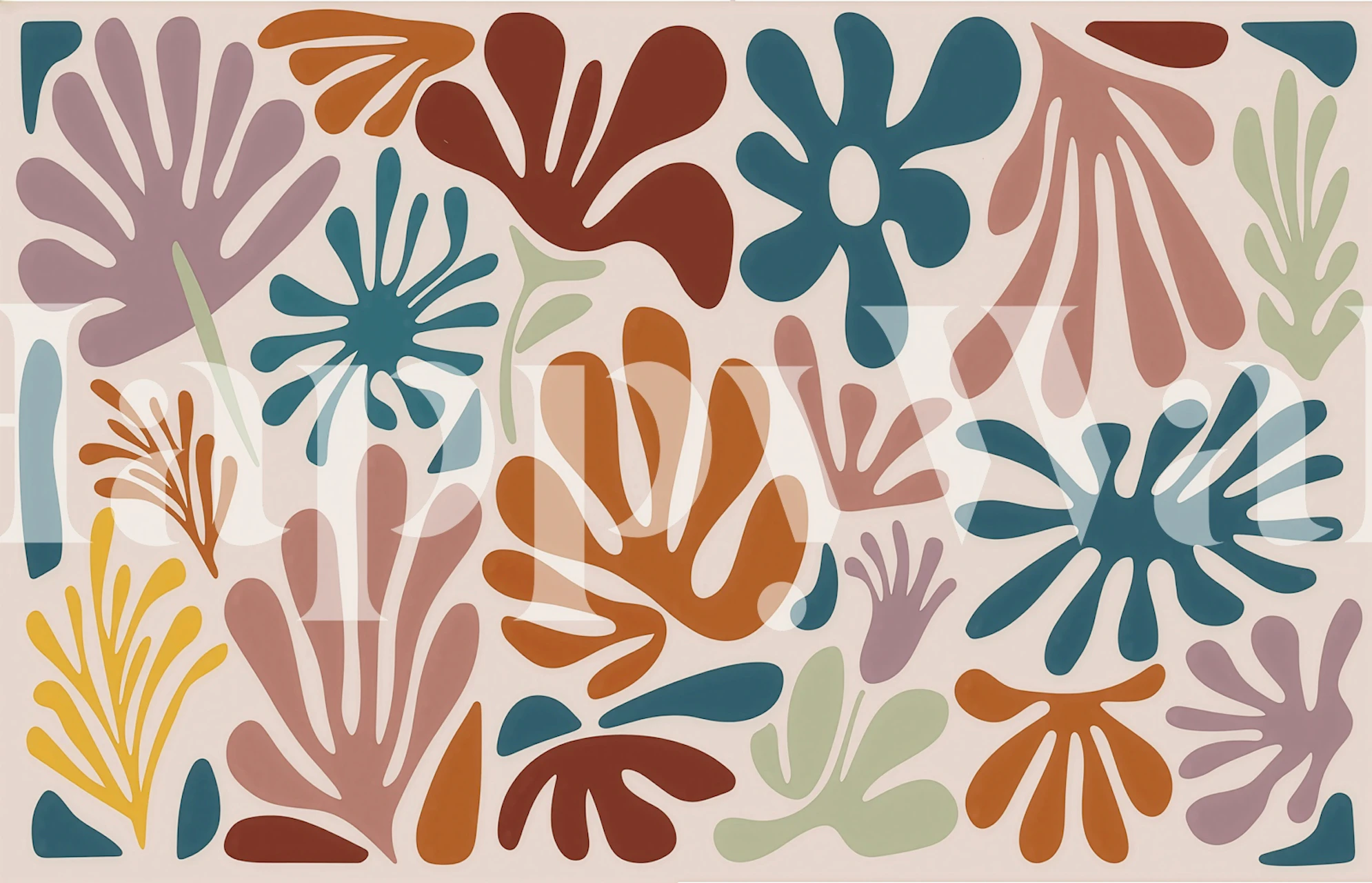Mid Century Floral Cutouts wallpaper in a room