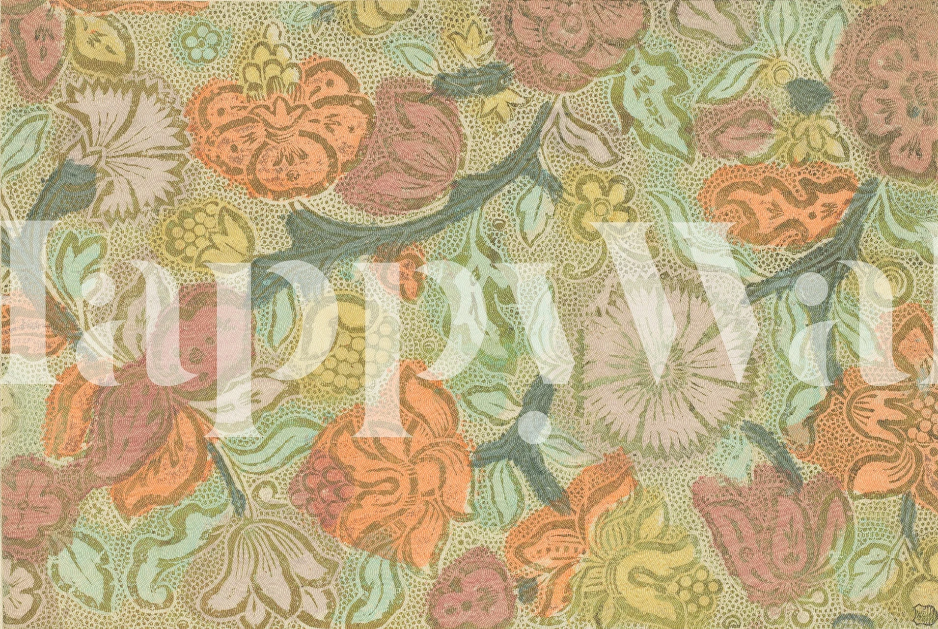 Floral and fruit wallpaper in a room