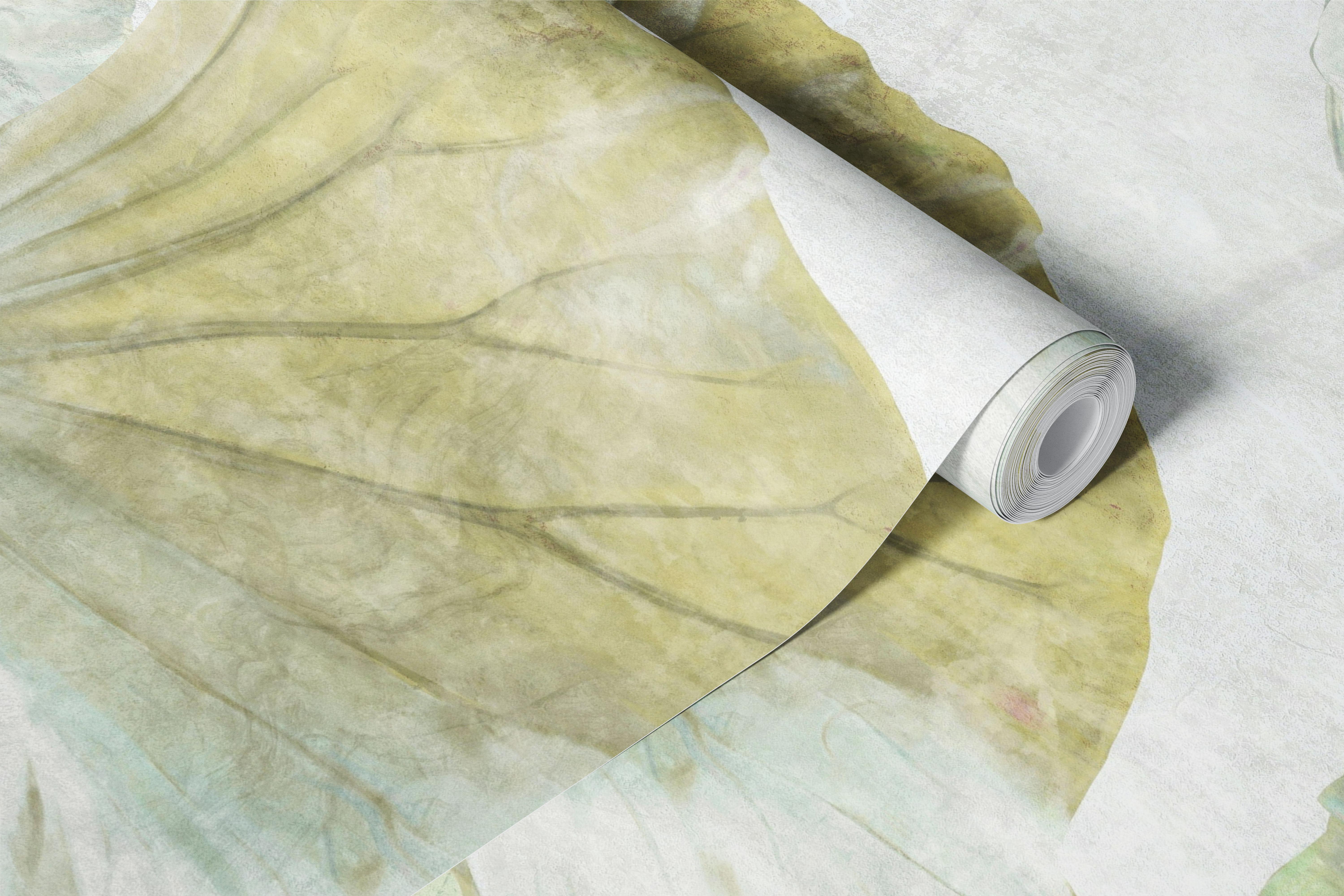 Soft Green Lotus Leaf Art wallpaper in a room