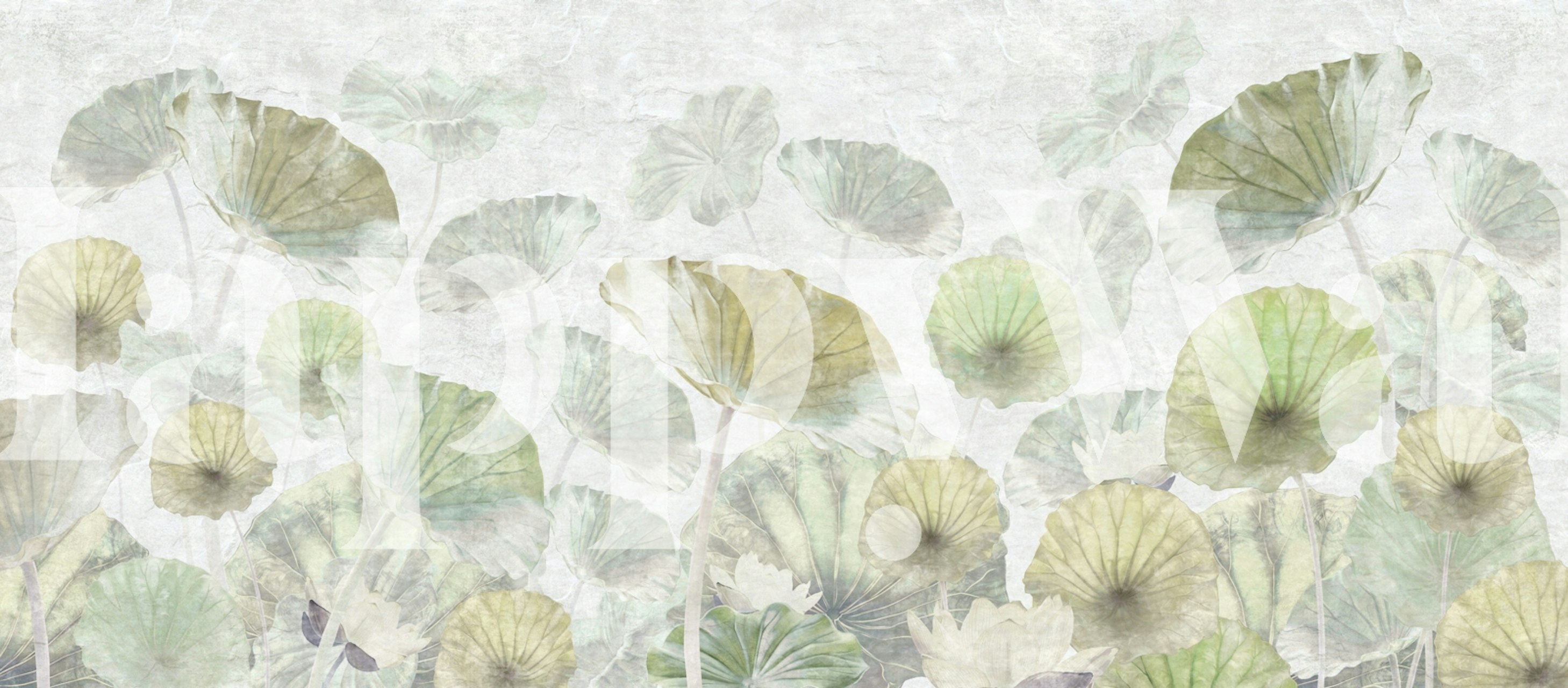 Soft Green Lotus Leaf Art wallpaper in a room