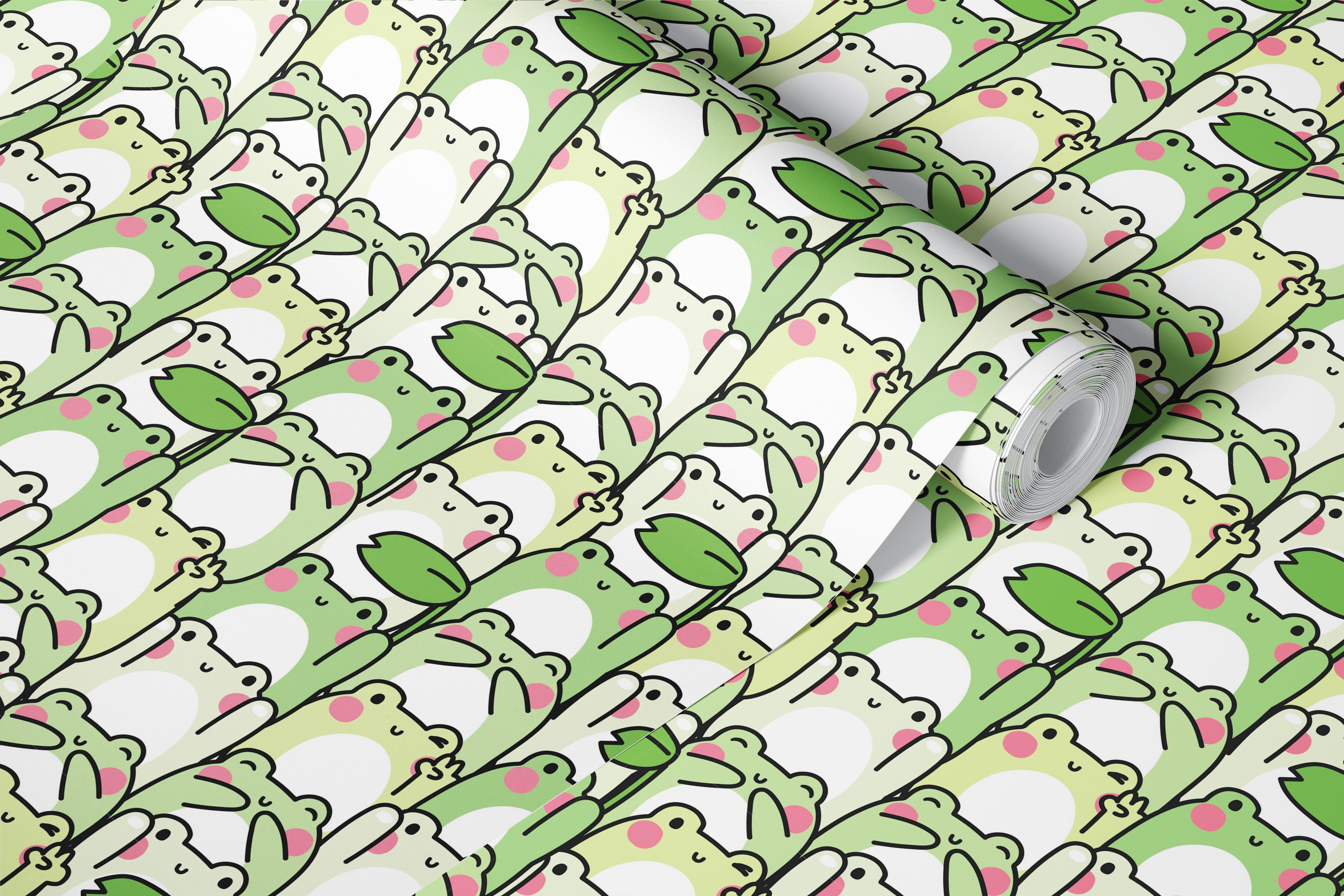 Kawaii frog wallpaper design in a room