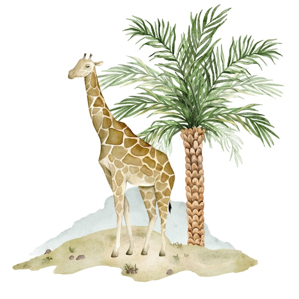 Giraffe Under Palm Leaves