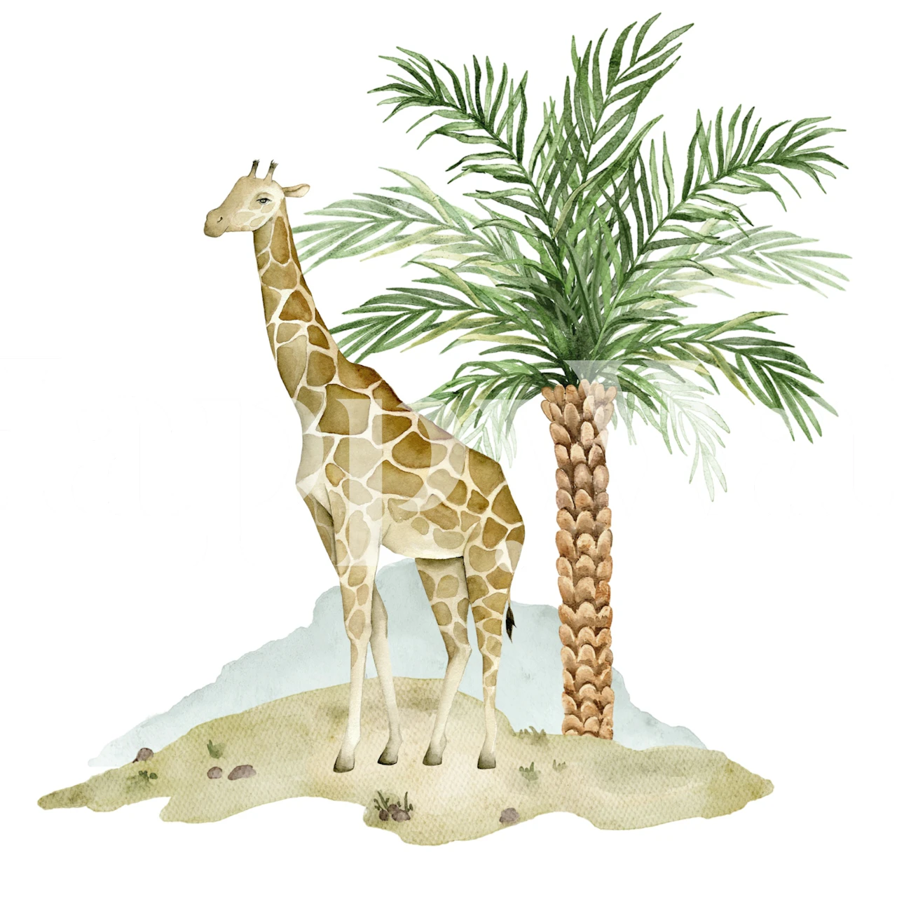 Zsiráf pálmalevelek alatt tapéta egy szobában