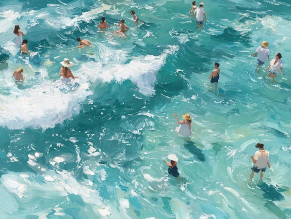 Sunlit Swimmers in Turquoise Sea