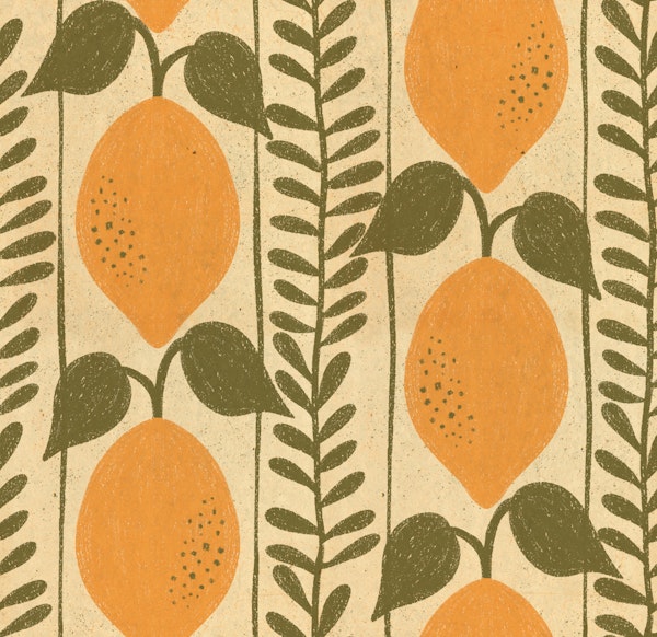 Rustic Lemon Botanical Ochre Beige Green