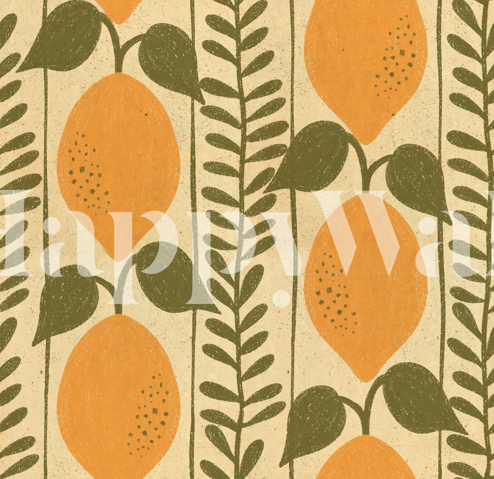 Rustic Lemon Botanical Wallpaper | happywall.com