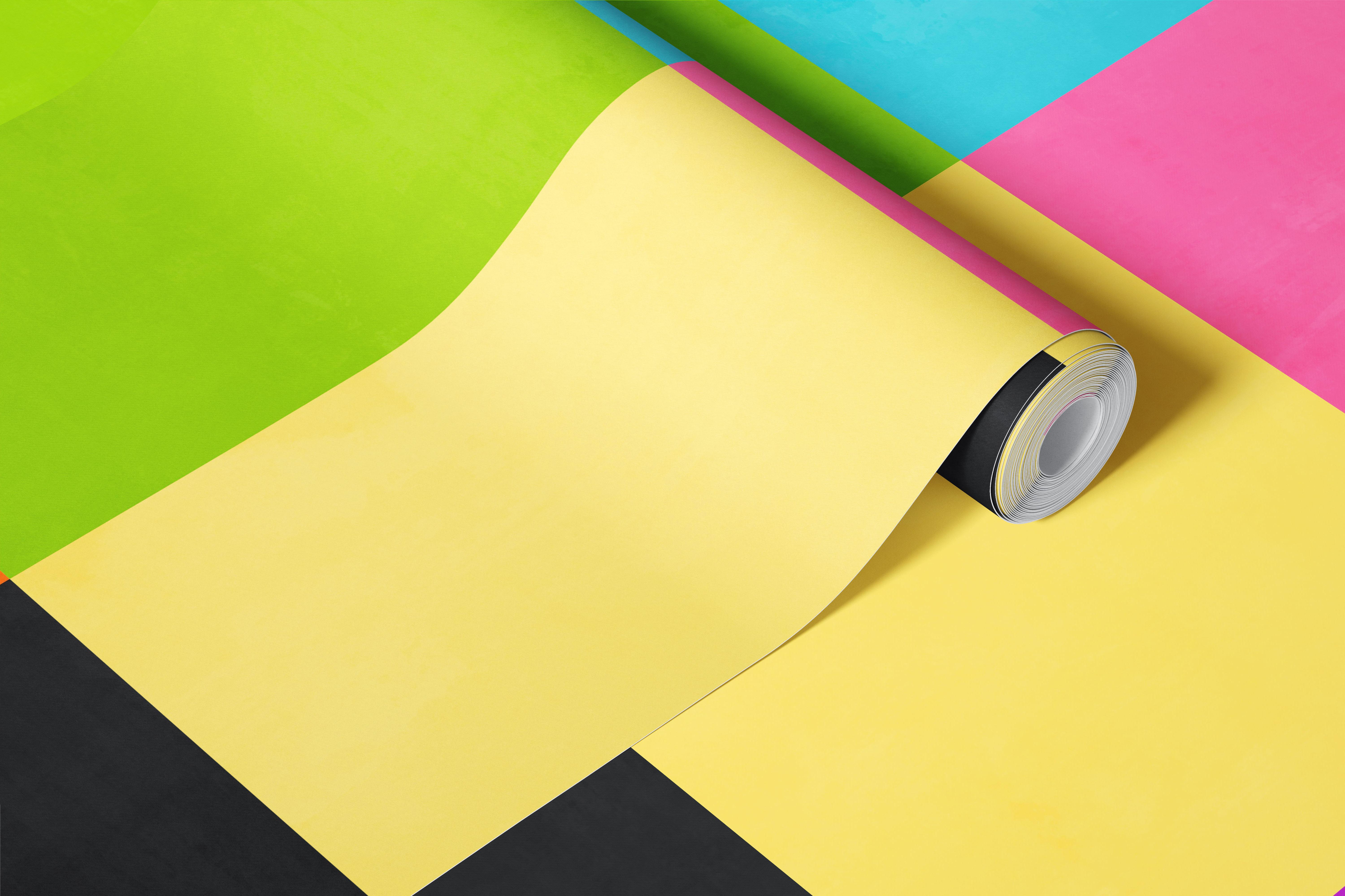 Vibrant patchwork wallpaper in a modern interior