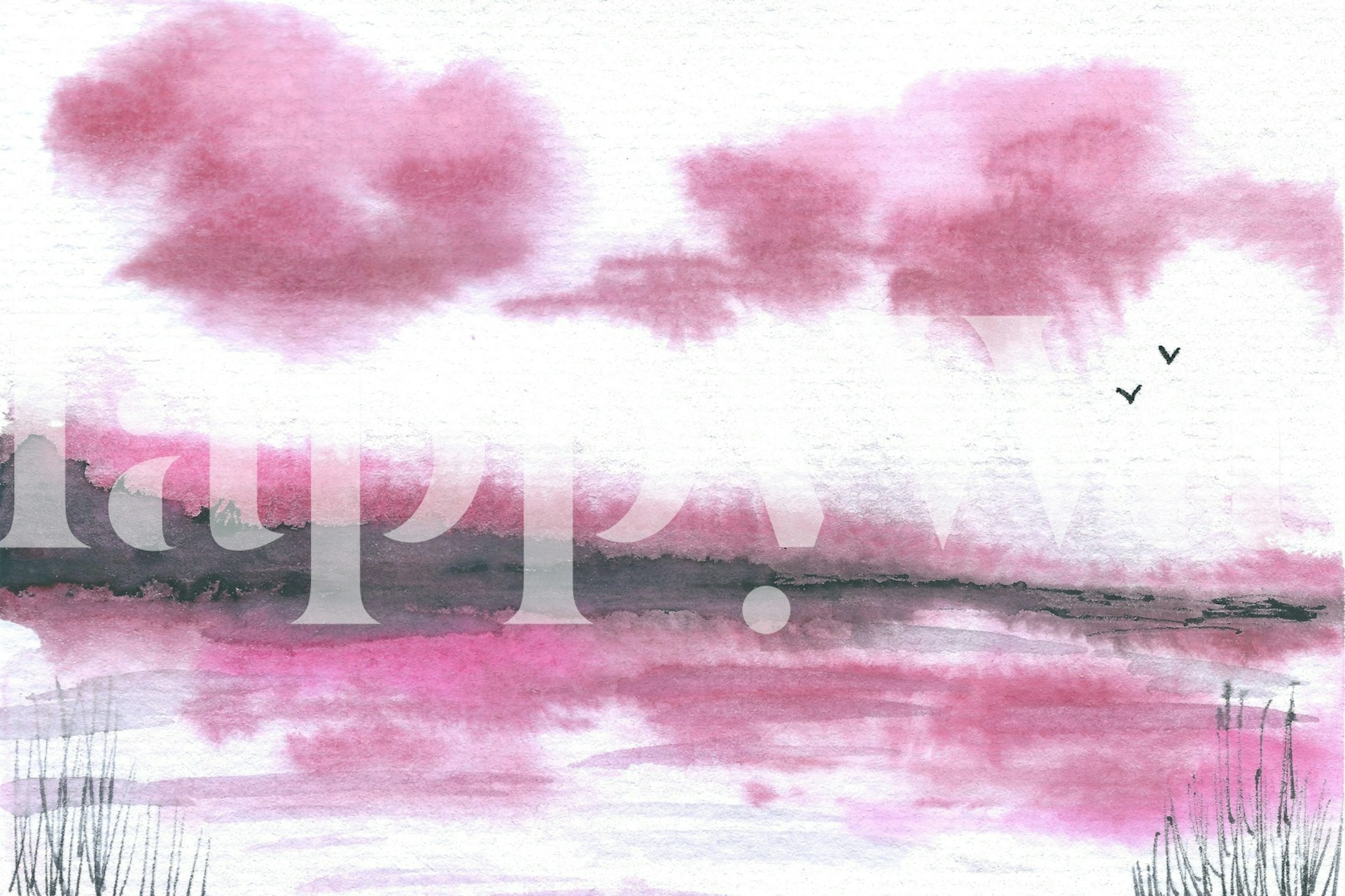 Watercolor landscape wallpaper in a room