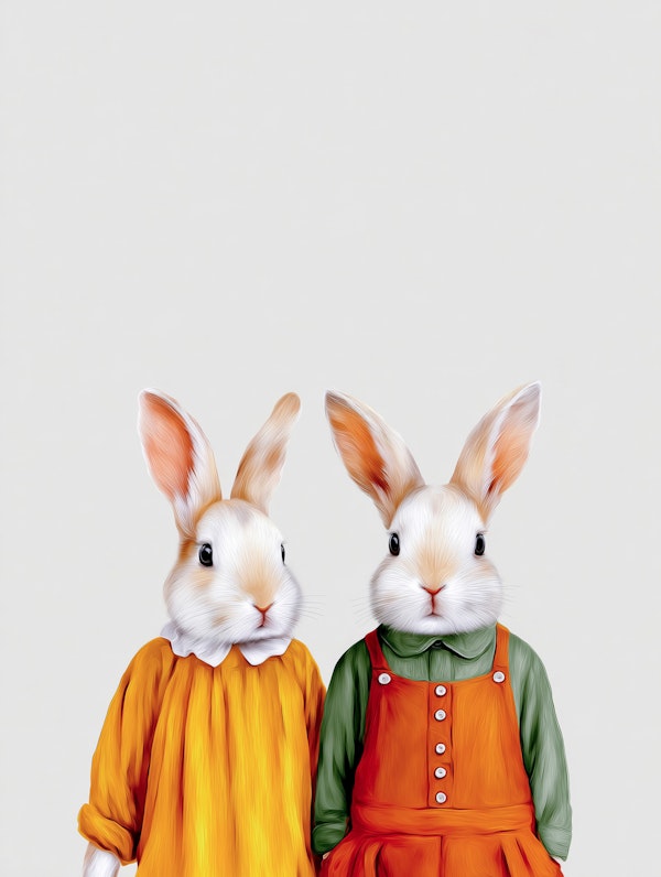 Vintage Style Bunny Siblings