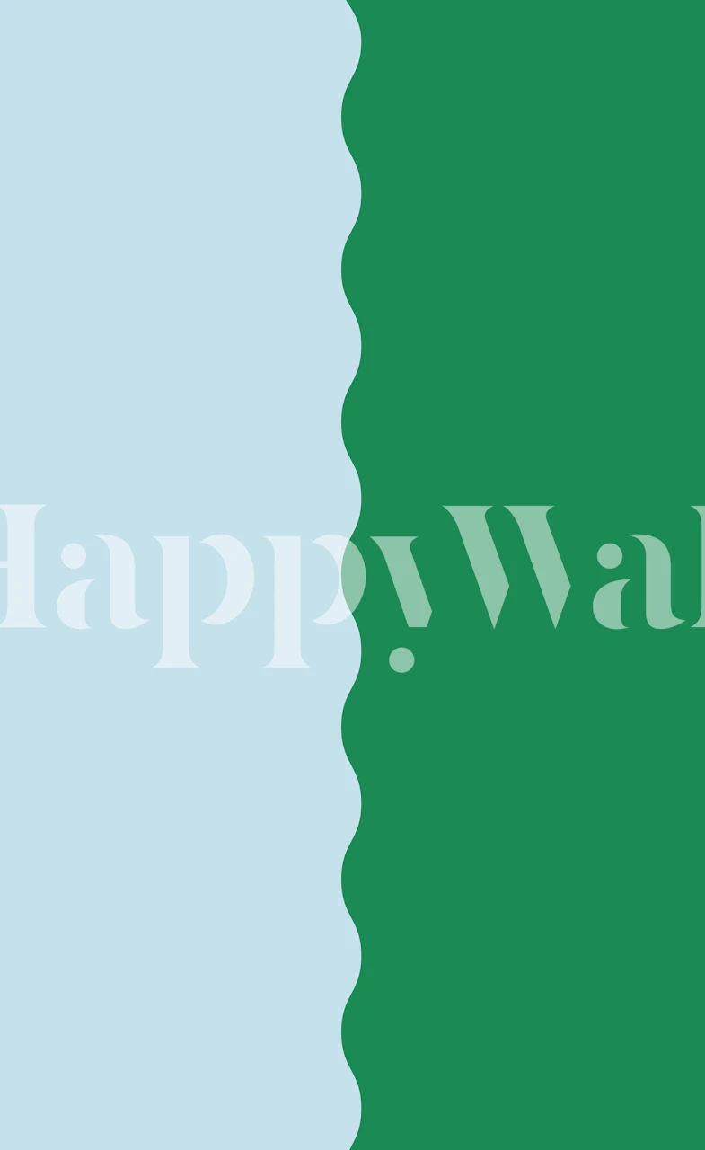 Calm blue and green wavy wallpaper in a room