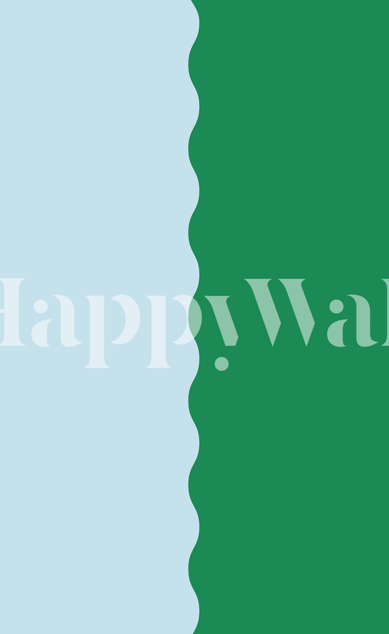 Calm blue and green wavy wallpaper in a room