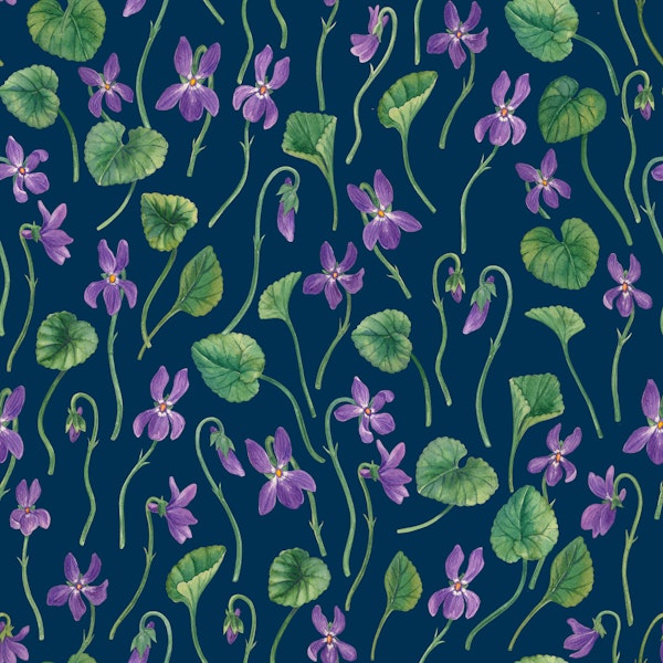 Watercolor violets on blue