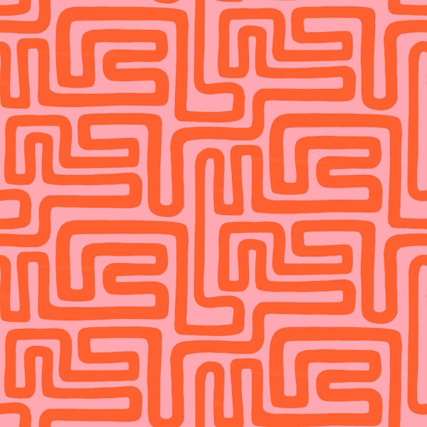 Bold Red Pink Coral Maze Geometric Lines