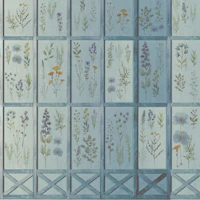Pressed Flowers Vintage Panels Blue tapet
