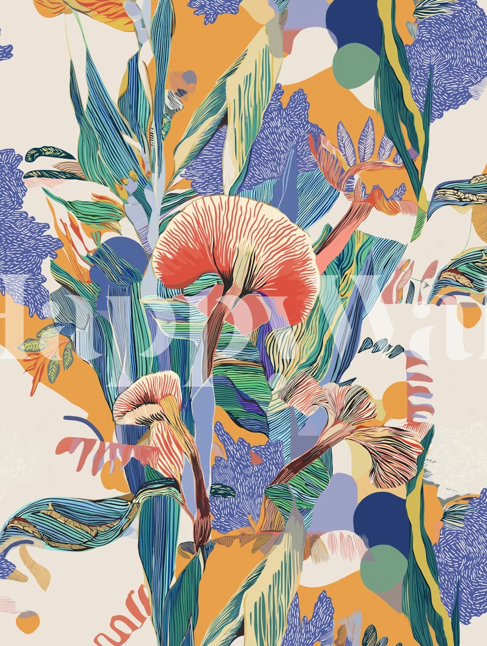 Vibrant floral wallpaper design in a room