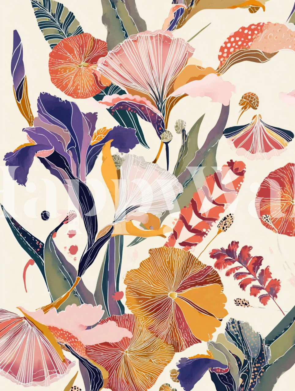 Blomstret tapetdesign i et rum