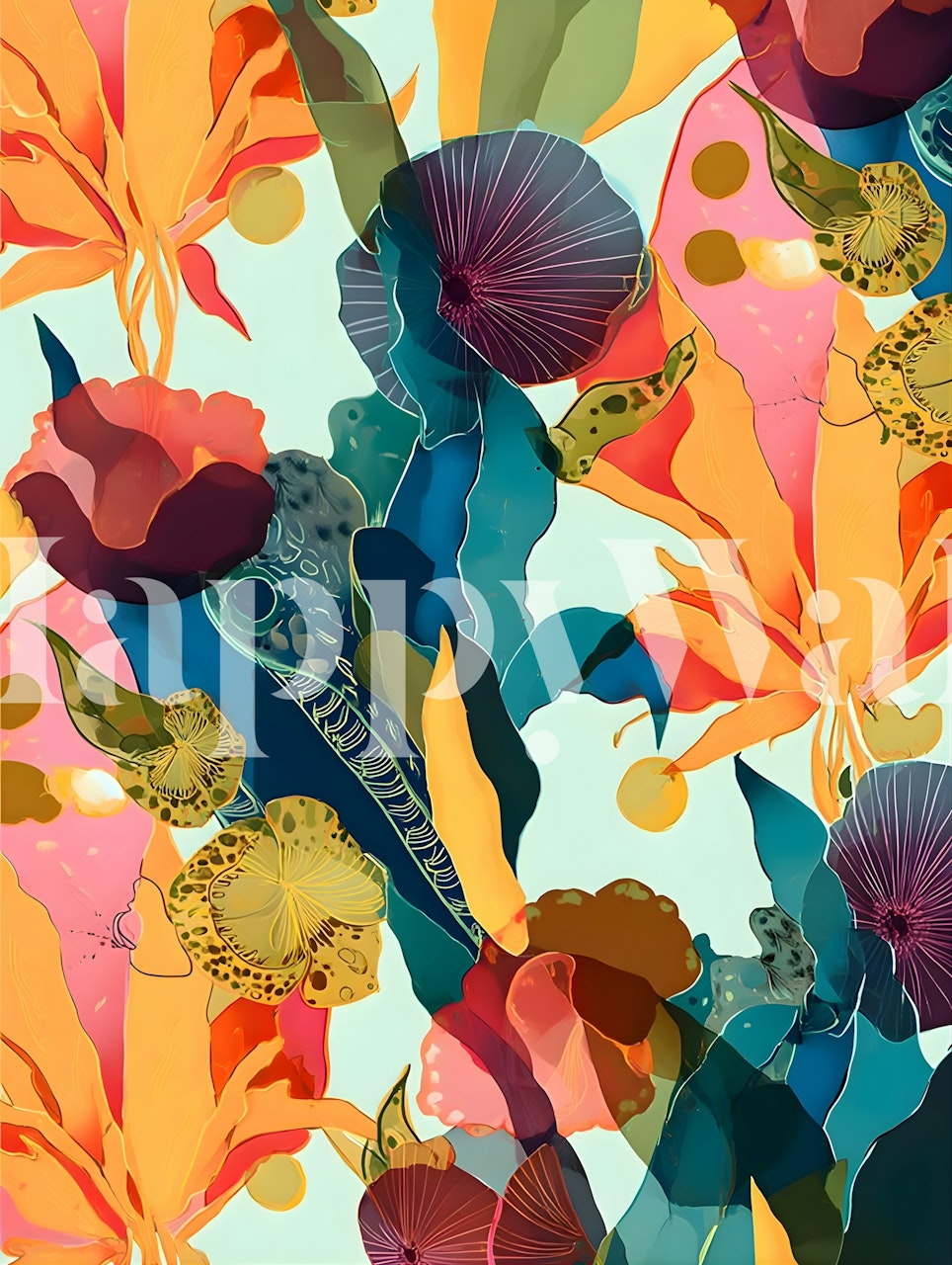 Kleurrijk South Pacific behang in een kamer