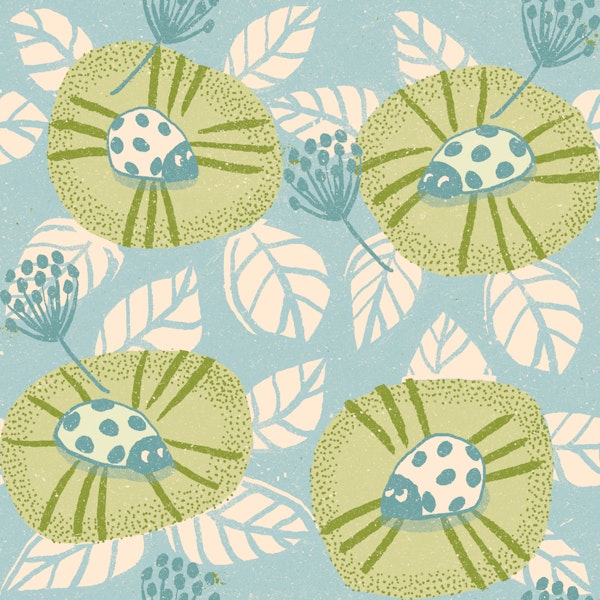 Retro Ladybugs on Green Blooms