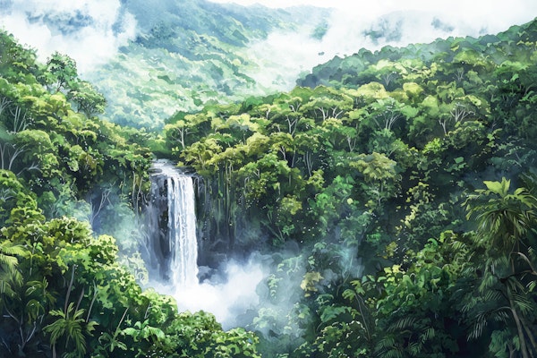 Misty Rainforest Waterfall