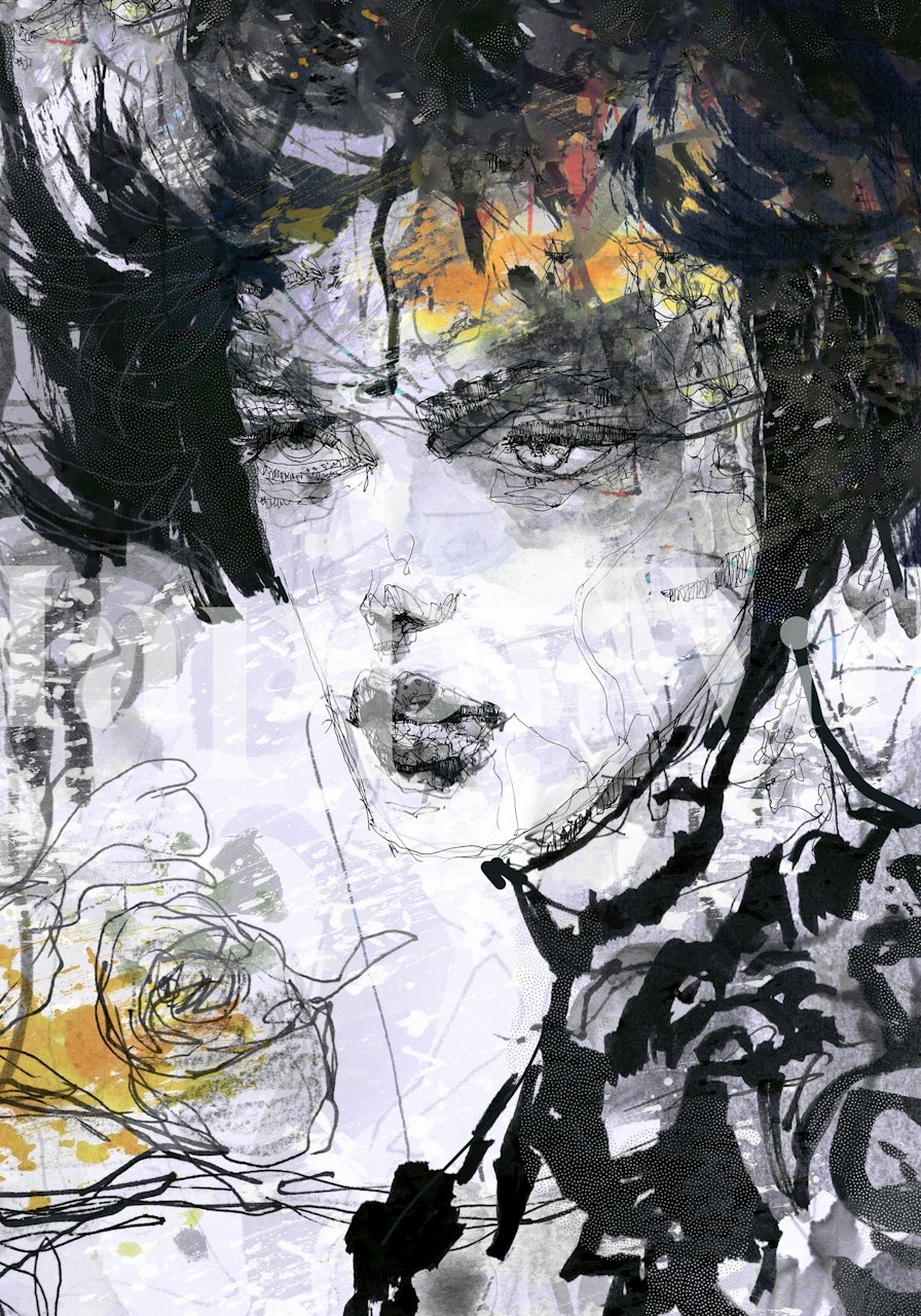 Artistic wallpaper design featuring a woman's face