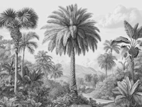 Tropical Botanical Engraving Scene Black wallpaper