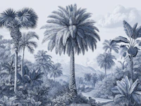 Tropical Botanical Engraving Scene Blue wallpaper