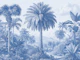 Tropical Botanical Engraving Scene Blue