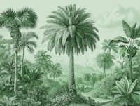 Tropical Botanical Engraving Scene Green wallpaper