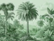 Tropical Botanical Engraving Scene Green
