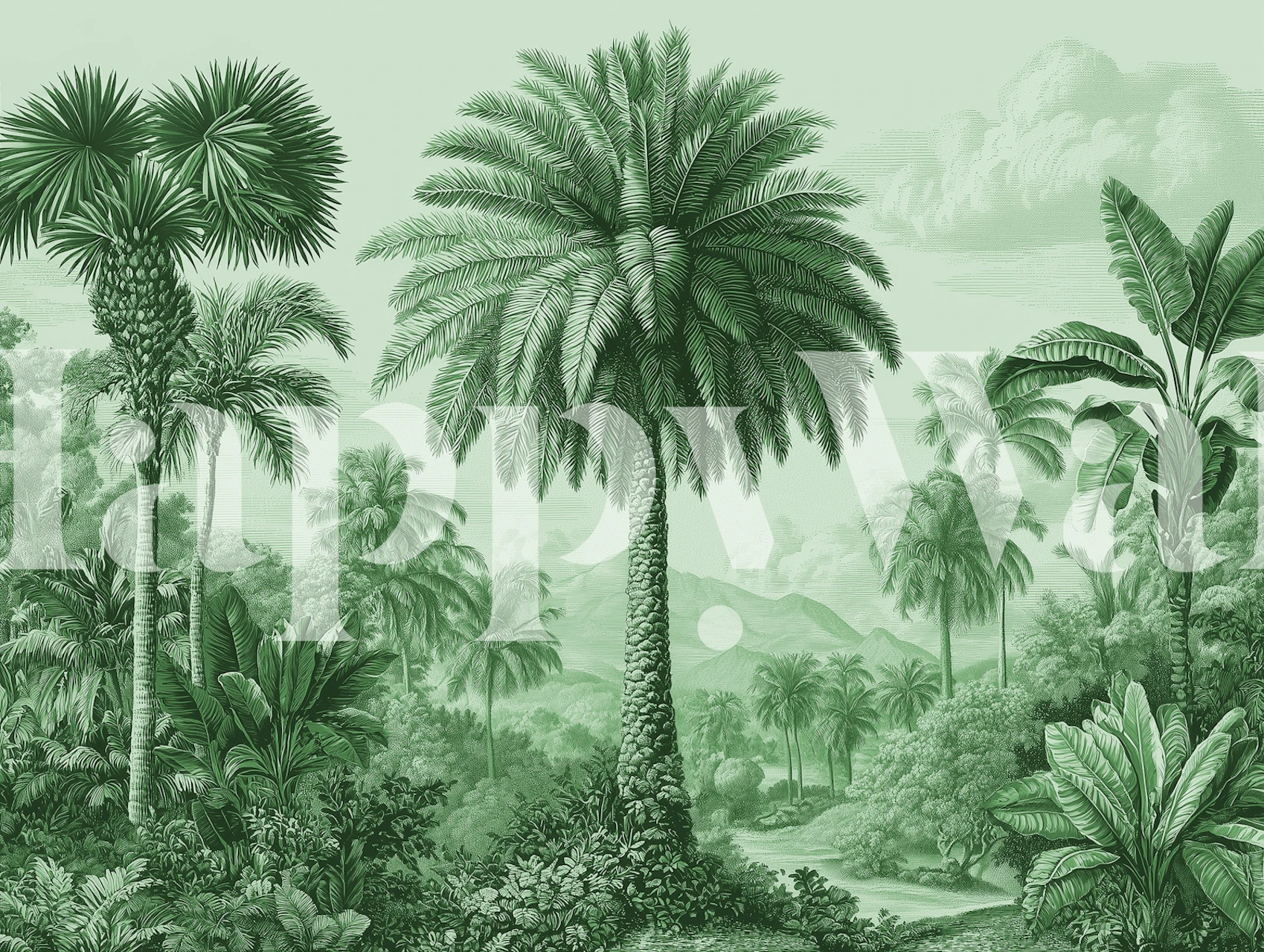Tropical Botanical Engraving wallpaper in a room