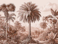 Tropical Botanical Engraving Scene Brown wallpaper