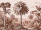 Tropical Botanical Engraving Scene Brown
