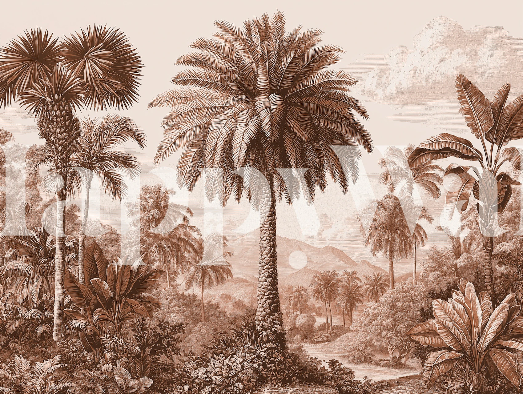 Tropical botanical wallpaper in a room