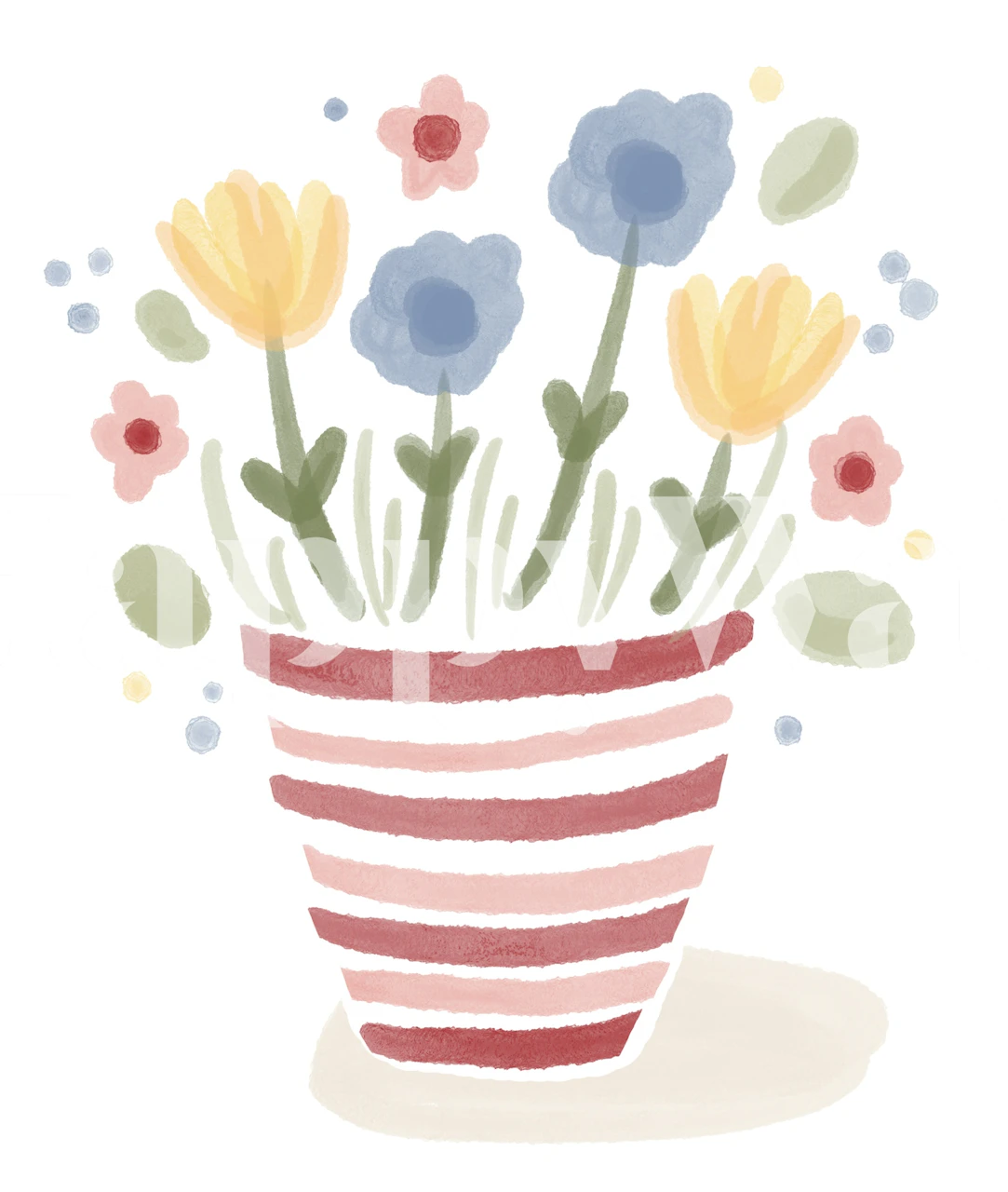 Watercolor Flower Pot Wallpaper in a room