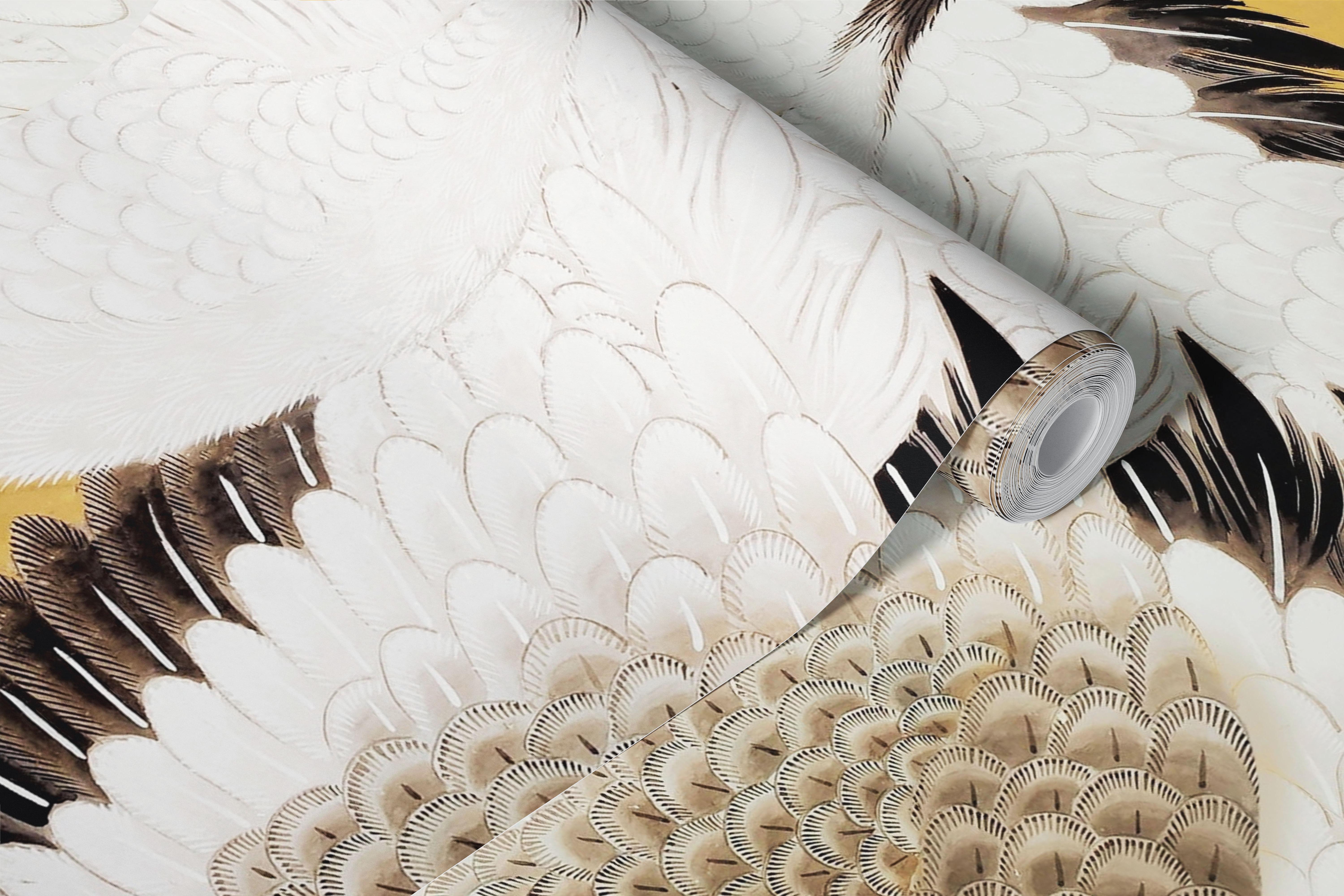 Stylized Japanese bird flock wallpaper in a room