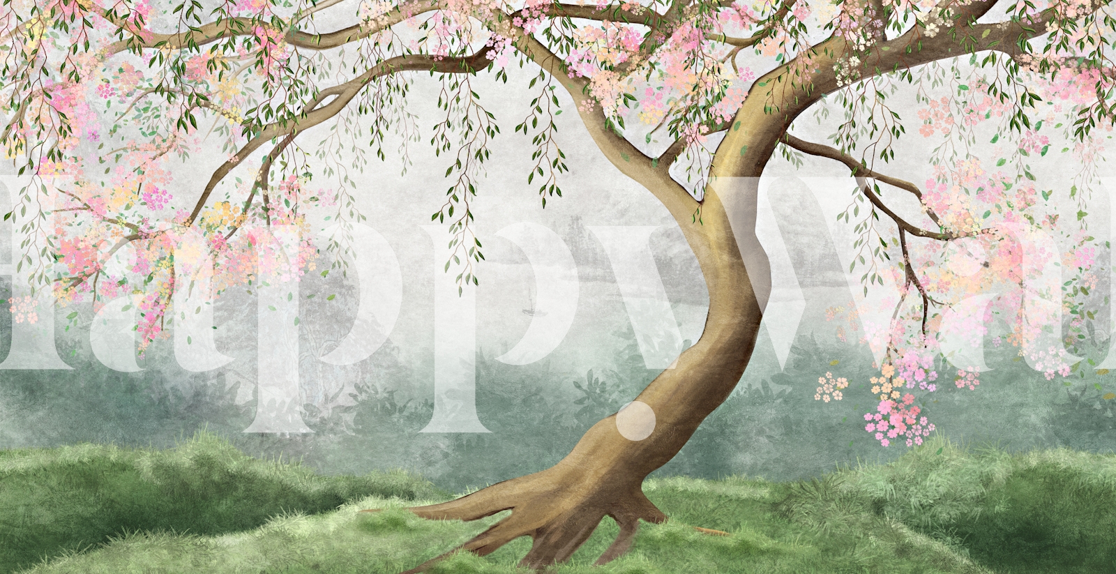 Elegant Floral Tree Scene Wallpaper | Happywall.com