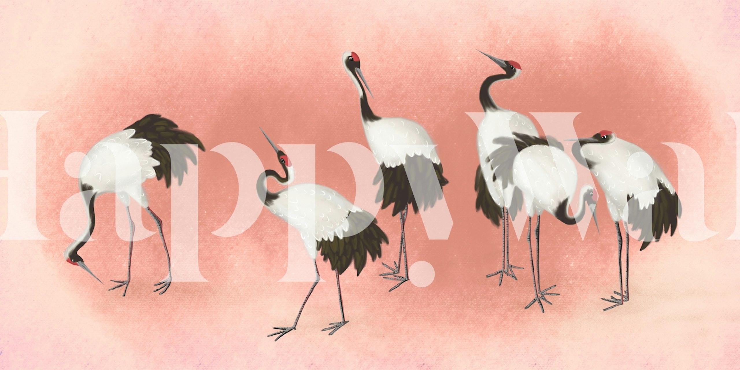 Żurawie w różowym wzorze tapety
