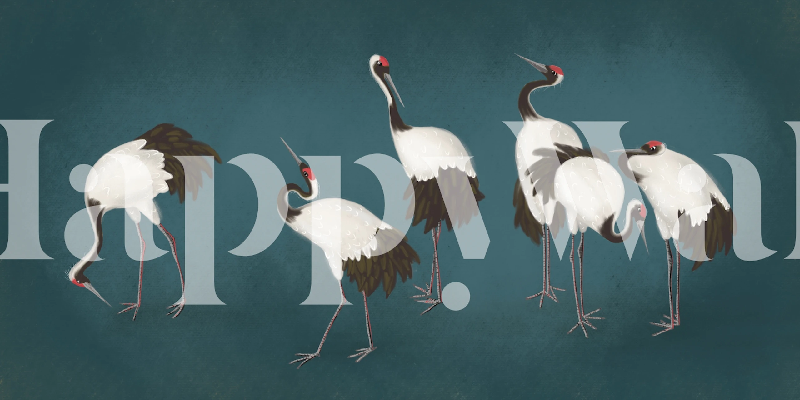 Serene kraanvogelbehang in een moderne kamer